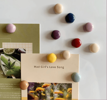 Ceramic button magnets on cards